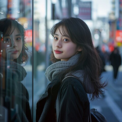 鏡に反射するAI美女