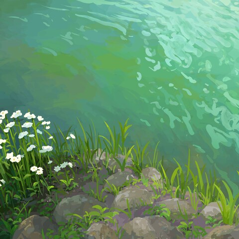 池と花