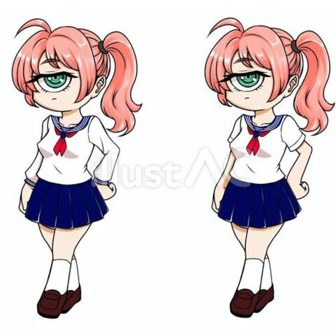 セーラー服の単眼娘立ち絵：半袖長袖差分：ストックイラス用