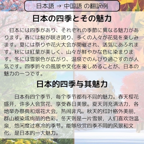 日本語 → 中国語 の翻訳例