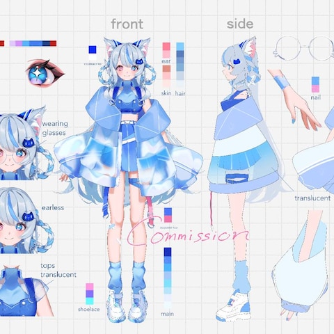 VTuberキャラクターデザイン+LIVE2D用イラスト