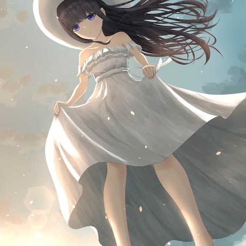 海と白ワンピ