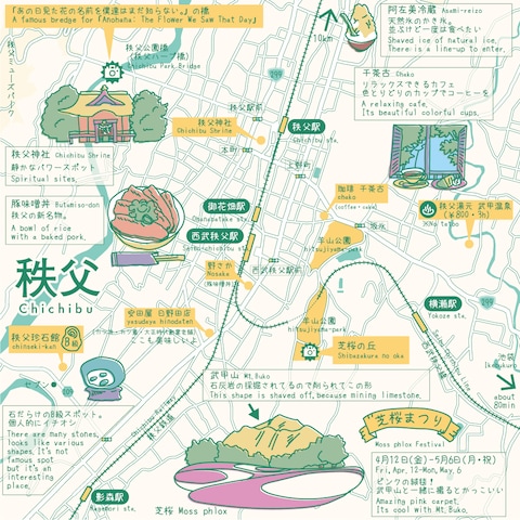 埼玉県秩父の芝桜まつりのイラストつきマップ
