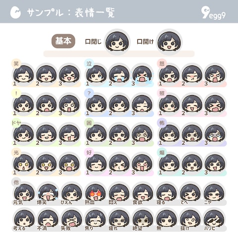 サンプル：表情一覧
