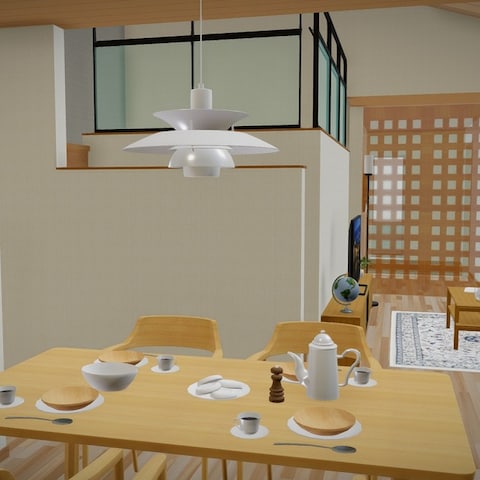 スキップフロアのある回遊動線の二人で住まう平屋の間取り　③
