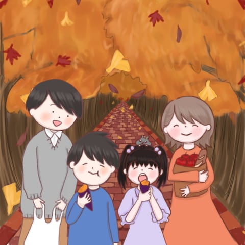 家族の秋イラスト