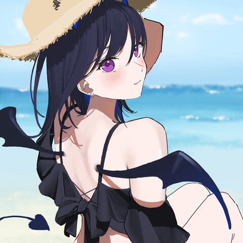 水着イラスト・海の背景イラストを描きました