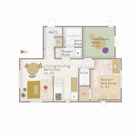 家具入りフルカラー間取り図　２LDKマンション