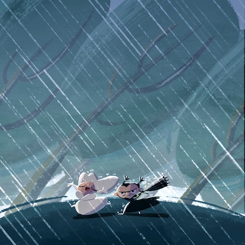 雨の中の女の子のイラスト