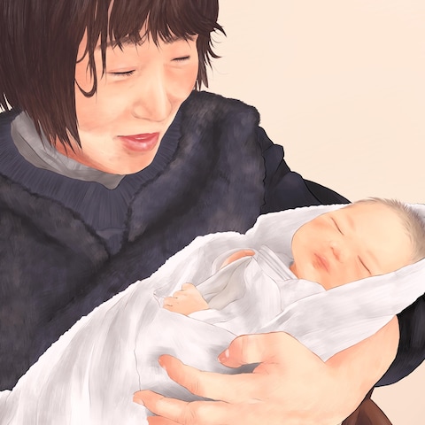 出産お祝いの似顔絵作成