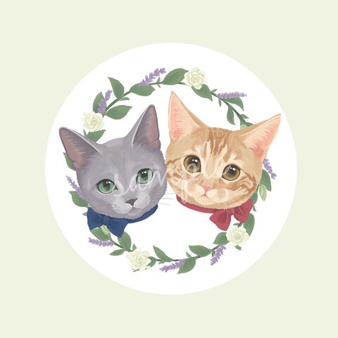 猫ちゃんのツーショット似顔絵