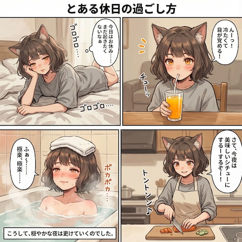 4コマ漫画（休日の過ごし方）