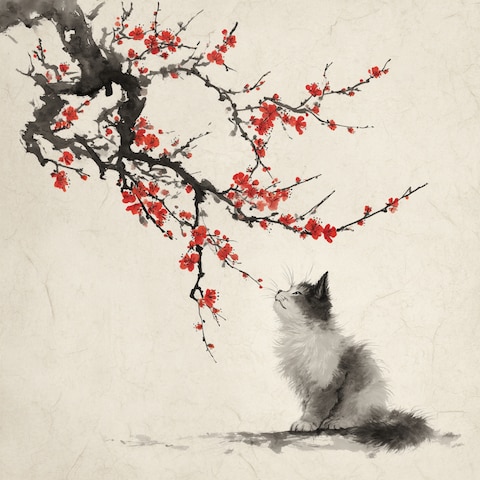 梅の花と猫