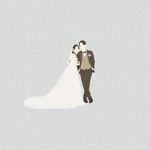 結婚式の1枚を、優しい風合いのイラストに