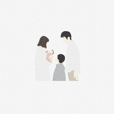 赤ちゃんを囲む家族のはじまり｜やさしい記念イラスト