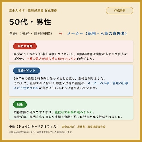 ①｜完全丸投げ｜50代男性 金融法務→メーカー人事責任者