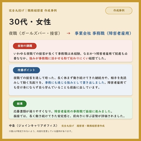 ⑥｜完全丸投げ｜30代女性 夜職→事業会社事務（障害者雇用）