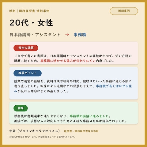 ⑩|添削|20代女性 日本語講師→事務職