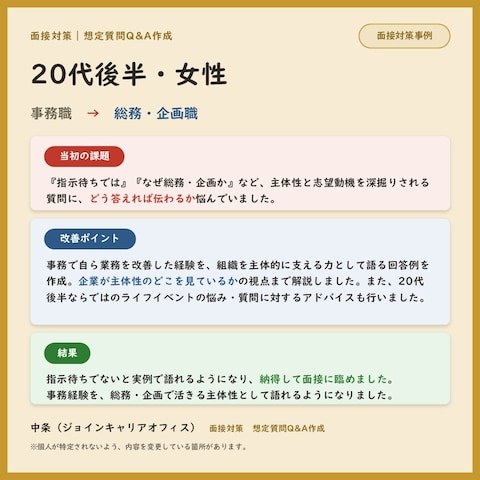 ⑮|面接対策|20代後半女性 事務→総務・企画職