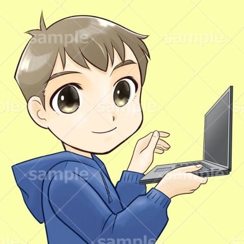 C2】パソコンを持った男の子アイコン（イラスト実績紹介）