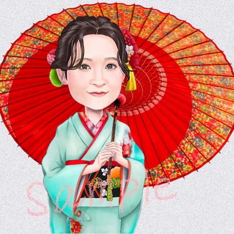 和傘を持つ女性(似顔絵)