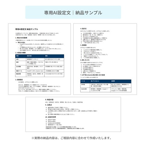 専用AI設定文納品サンプル