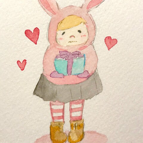 バレンタイン女の子(水彩)