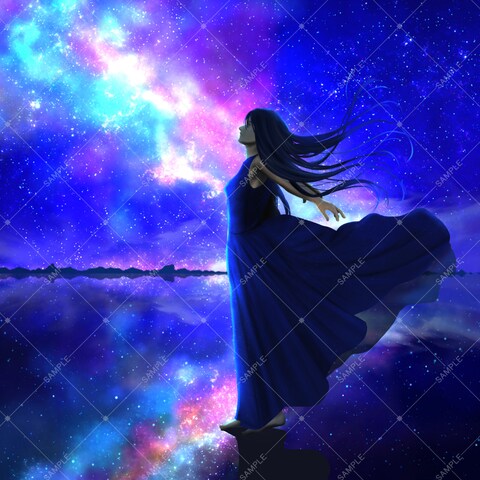 幻想的な風景と女性