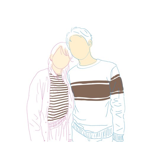 カップル線画イラスト