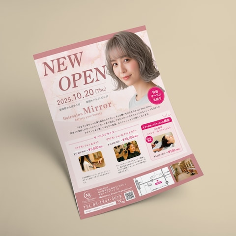 hair salon 新規オープン告知チラシ