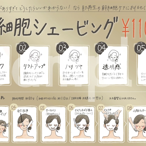 幹細胞ケアの高級感あるメニュー表