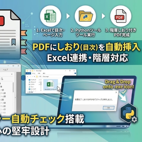Excel設定ファイル連動型・PDFしおり後付け挿入システム