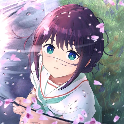 雨あがりの桜に目を奪われている超かぐや姫！の酒寄彩葉。