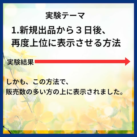実験テーマ：新規出品から３日後、再度上位に表示させる方法