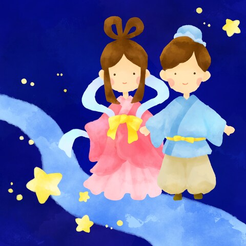 絵の具風七夕イラスト