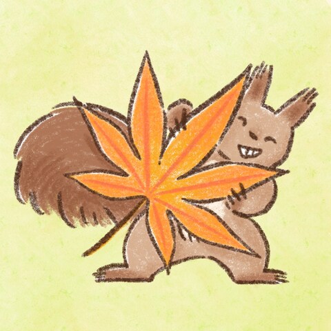 オリジナルイラスト　リスともみじ