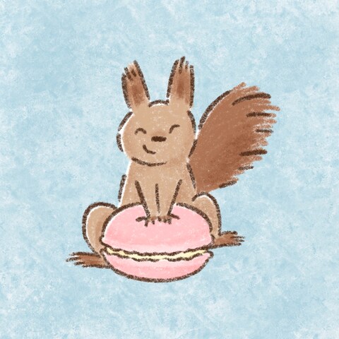 オリジナルイラスト　リスとマカロン