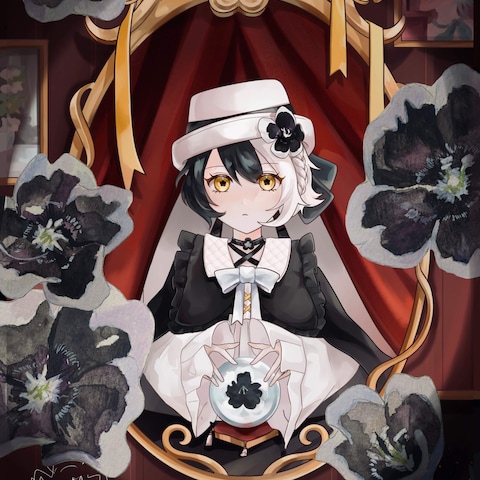 黒いネモフィラモチーフの女の子  1枚絵