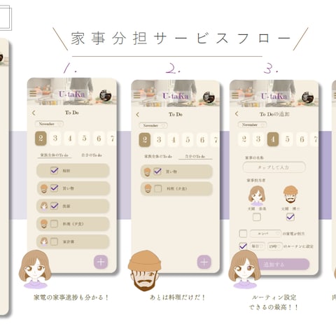 【学生時代】UIデザイン_家事分担アプリU-taKa