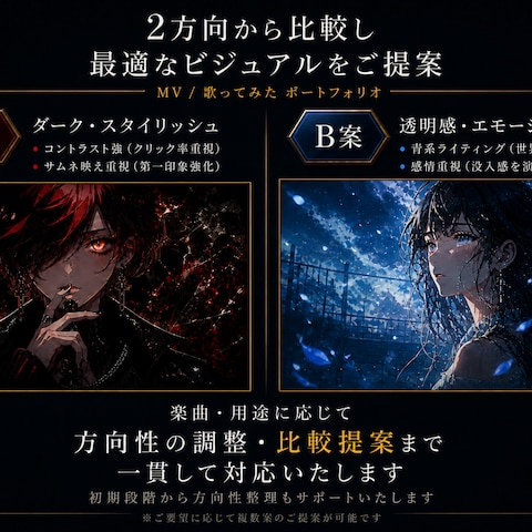 MV・歌ってみたのビジュアル比較提案します