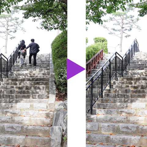 建物や景観写真から人物を自然に消去します