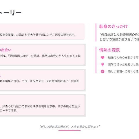 学業と並行し動画編集をしている女性の営業資料を作成しました！