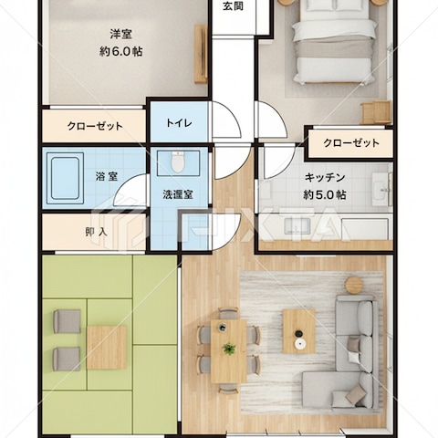 部屋の3Dレンダリング-3-
