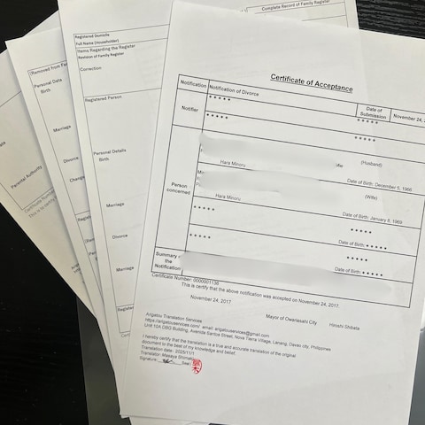 戸籍謄本、受理証明書