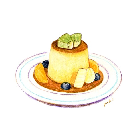 プリンとフルーツ