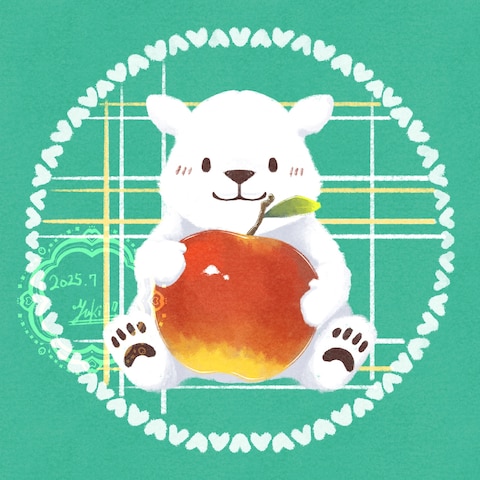 しろくま×リンゴ(線画なし)