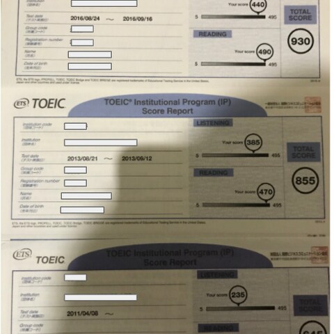 TOEIC930点ホルダーです