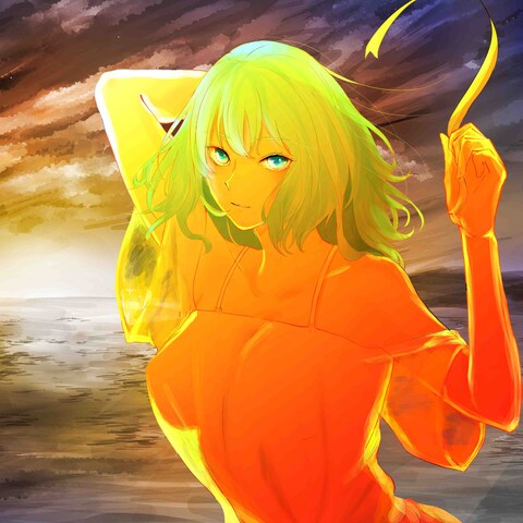 夜明け近くの海辺にいる少女