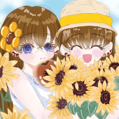 ひまわり畑とふたご姉妹