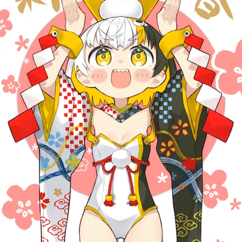 オリジナルキャラクター 鰤ちゃん正月絵